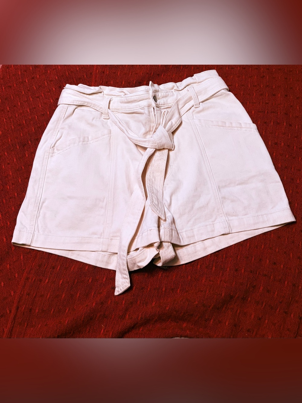 Women's High-Waist Tie-Belt Shorts - Cream